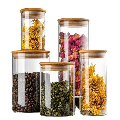 China Viable Glass Airtight Food Storage Containers Food Jars With Lids Kitchen Canisters Bamboo Wood Spice Jar for sale