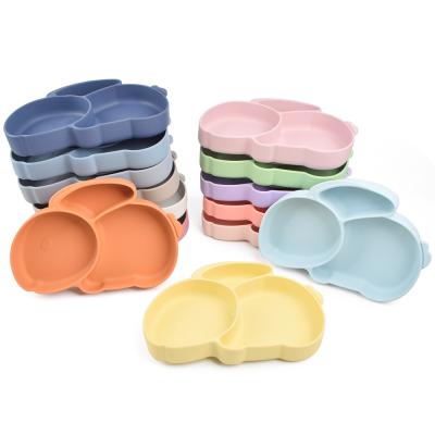 China BPA Eco Food Grade Silicone Baby Dish Free Suction Plates Cute Animal Rabbit Divided Dinner Dish Feeding Set For Toddler Kids Child for sale