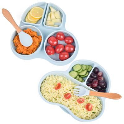 China BPA Free Silicone Baby Dish With Lid Set Suction Divided Babi Silicon Dinner Spill Proof Feeding Plates Eco Kids Travel Car Food Tray for sale