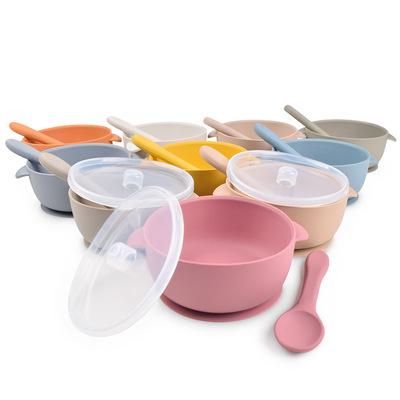 China BPA Free Baby Silicon Bowl With Lid Food Feeding Anti Puddle Suction Bowls Set Silicone Good Grade BPA Free Safe Product For Babi Kids for sale