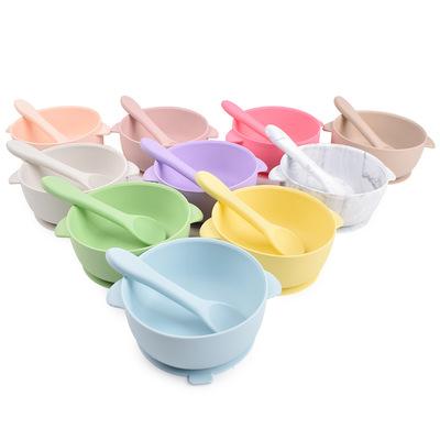 China BPA Free Feeding Baby Suction Rolls Non-Slip Food Grade BPA Free Silicon Baby Bowl With Lid Eco-Friendly Kids Wide Dish for sale