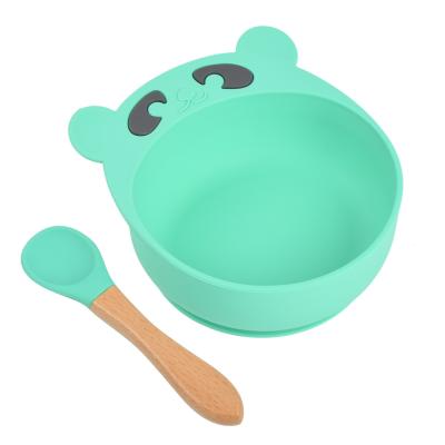 China BPA Free Silicon Cute Animal Bowl With Spoon Baby Tableware Set Food Grade Silicone Training Baby Snack Suction Feeding Bowl for sale