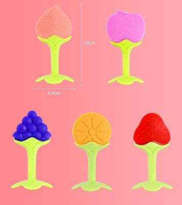 China Soft Funny Strawberry Fruit Food Grade Silicone Teether BPA Free Newborn Gift Set Custom Baby Teethers Toys Teething Toy for sale