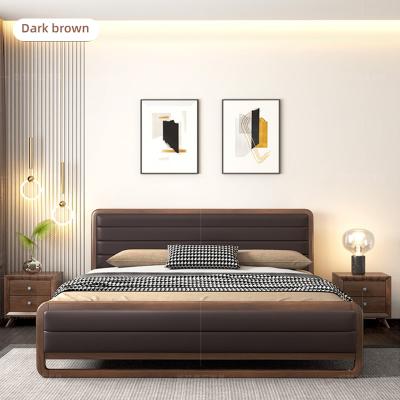 China Modern Minimalist Nordic Leather Double Bed 1.8m Bedroom Furniture Bed 1.5m Solid Ash Wood Bed for sale