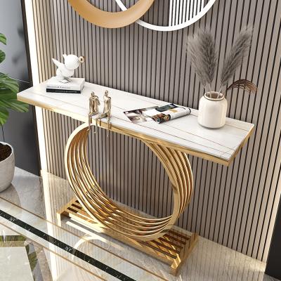 China Nordic modern living room light metal stainless steel rock plate wall side luxury marble console table for sale