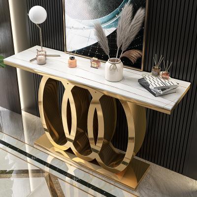 China Creative Modern Luxury Postmodern Simple Wall Corridor Hallway Marble Slab Table Metal Porch Cabinet Decorative Side Console Table for sale