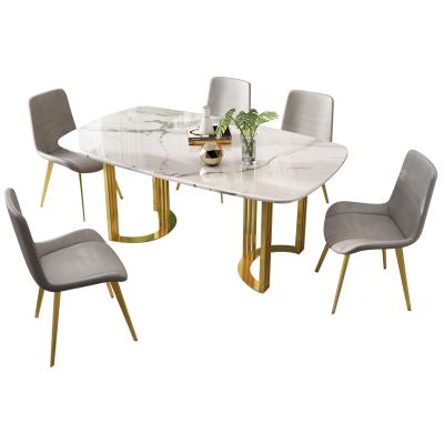 China Stainless Steel Simple Modern Luxury Modern Light Luxury Nordic Dining Table Combination Chair Dining Table European Marble Table for sale