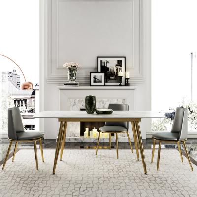 China New Small Apartment Stainless Steel Foot Marble Dining Table And Chair Marble Set for sale