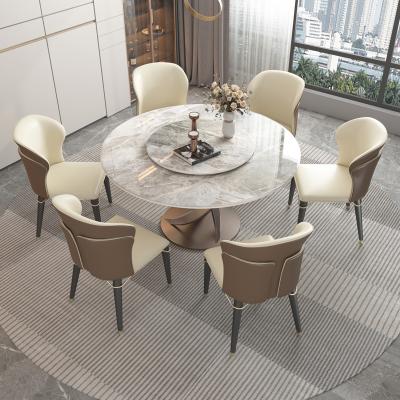 China With modern turntable hotel rock slab living room furniture with round marble dining table set luxury iron steel turntable mesa de comedor for sale