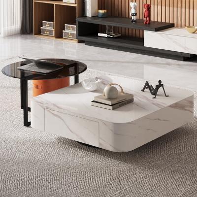 China (Other) Modern Rock Dish Adjustable Tea Table With Tempered Glass Storage Combination Coffee Table for sale