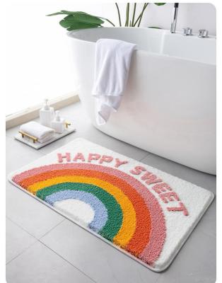 China Sustainable High Quality Cartoon Flocking Non-slip Bathroom Door Mat Microfiber Bath Mats for sale