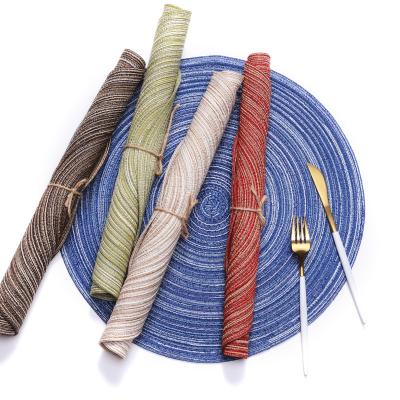 China Sustainable Round Cotton Dining Table Place Mat Anti-Slip Woven Braided Place Mat for sale