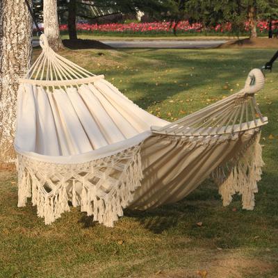 China Heavy Duty Cotton Hammock Comfortable Garden Fabric Hammock With Tree Straps For Hanging Durable Hammock for sale