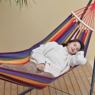 China Hot Sale Leisure PIRNY Stripe Color Cotton Canvas Hammocks With Stand In Stock Adult Swing Bed Manufacturer Accept Customizable for sale