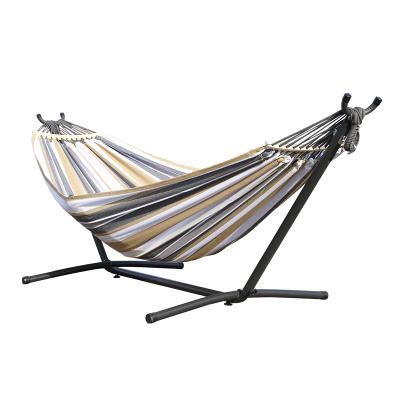 China Easy Assemble Factory direct sale, cheap color-blocking high-end 100%cotton hammock with metal stand, easy to fold hammock able for sale