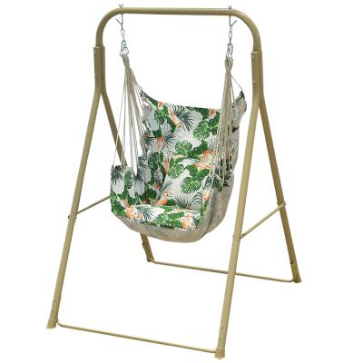 China Durable Outdoor Garden Furniture Iron Pipe Swings Hanging Printing Chair With Stand for sale