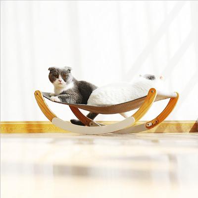 China Factory Direct Sales Breathable Solid Wooden Fancy Pet Cat Swing Hammock, 2-in-1 Chair and Hammock with Durable Wooden Stand for sale