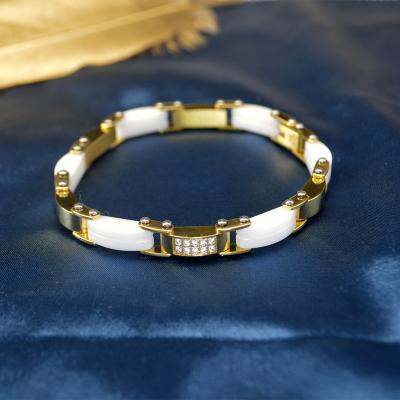 China Wholesale Custom CLASSIC Men's Wholesale Custom Titanium Steel Ceramic Bracelet Women 18k Gold Plating Magnetic Wide Bio Ceramic Bracelet for sale