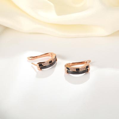 China CLASSIC Zirconia Earrings Stone Plated 18K Ceramic Zircon Rose Gold Black Square Ceramic Earrings For Women for sale