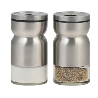 China Home Office Hotel Bedroom Amazon Storage Hot Glass Jar Adjustable Pour Hole Stainless Steel Salt and Pepper Shakers for sale