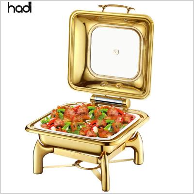 China Catering Restaurant Supplies Luxury Modern Roll Top Lid Serving Dish Chafing Dish Glass Gold Food Warmer For Sale Philippines for sale