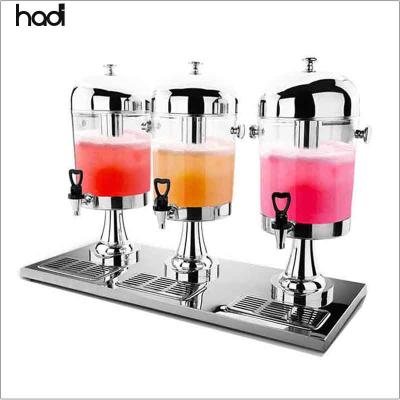 China Fashion High Quality Frozen Food Serving Equipment 3tanks Plastic Acrylic Juice Beverage Beverage Dispenser For Buffet for sale