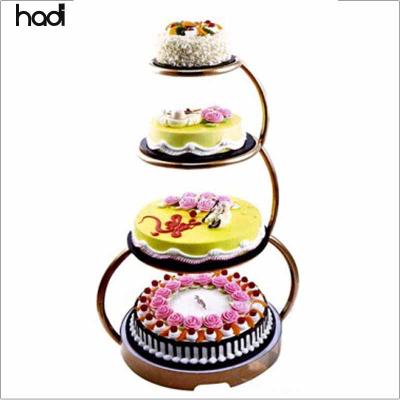 China Modern Restaurant Equipment Banquet Buffet High Quality Acrylic Cake Stands Luxury Copper Rose Gold 4 Tier Wedding Party Cake Stand for sale