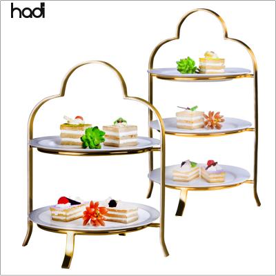 China Shake 2021 new design decorations dessert buffet display rack afternoon tea stand 3 tier gold cake catering rack for sale for sale