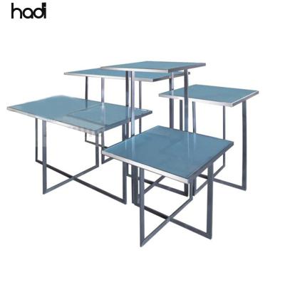 China Hadi Restaurant Hotel Supplies Dining Tables Rectangle Tempered Glass Top Luxury High Quality Buffet Table For Wedding for sale