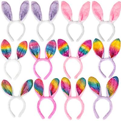 China Cartoon Easter Plush Bunny Ears Headbands Children Adult Headband Pink Blue Colors Sequin Ear Hair Band for Party Holiday Decoration for sale