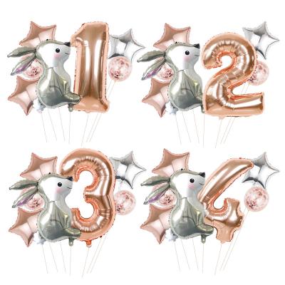 China Foil Rabbit shape theme Happy Birthday Balloon Set 18 inch aluminum foil balloon digital Sequin Balloon birthday decoration for sale