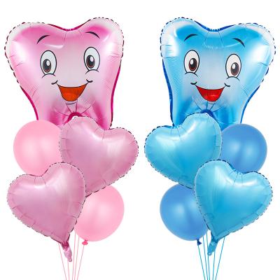 China Party Decration Balloons Pink Blue  Large Tooth Foil Balloon First Tooth Party Decoration Baby Shower Boy Girl Birthday Party Helium Smile Tooth Balloons for sale