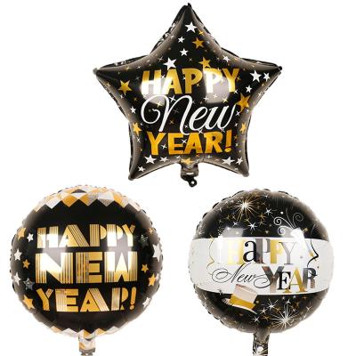 China Advertising Toy New Year theme balloon round 18-inch aluminum foil scene layout celebration holiday decoration adult balloon Happy New Year ball for sale