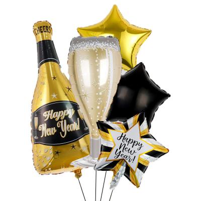 China Party Decration Balloons 2023 Happy New Year Champagne Wine Bottle Foil Balloons Navidad Noel Christmas Decoration 2023 Party Decorations Air Globos for sale