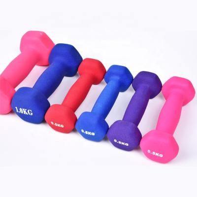 China Bodybuilding Fitness Neoprene Rubber Coated Dumbell 5kg 6kg 7kg Colorful 8 Kg Women Dumbbell Set for sale