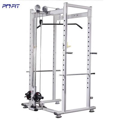 China Portable Heavy Duty Gym Fitness Squat Rack Adjustable Crossfit Power Cage With Pulley for sale