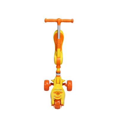 China Good Quality Child Cheap PU 3 Wheels Mini With Removable Jump Seat Hand Adjust Size Cartoon Cute Yellow Kick Kids Scooter for sale