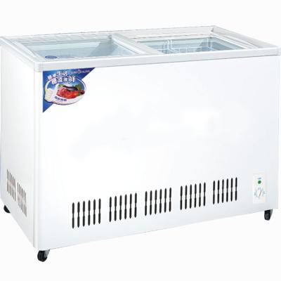 China WD-400 COMPRESSOR New Arrival Flat Glass Sliding Door Chest Freezer/Commercial Supermarket Convenient Refrigerator Shop Freeze Cooler for sale