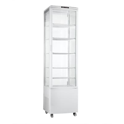 China Single-temperature Beverage Display Cooler 4 Sides Door Showcase Top Selling Glass Refrigerator XC-278L for sale