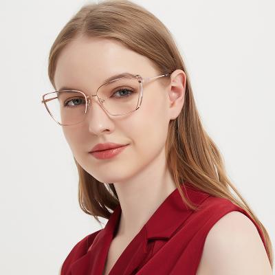 China YC 2022 New fashion cat eye eyeglasses frames double rim eyewear womens thin metal optical spectacle framess à venda