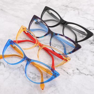 China YC Cheap price classic cat eye CR39 blue light cut eyewear custom logo print acetate anti blue light glasses frames for sale