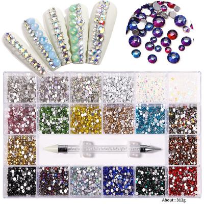 China Fancy Crystal Rhinestone Art Nail Stone Box Rhinestone Set Kit Crystal Shiny High Quality Gold 3d Nail Decoration for sale