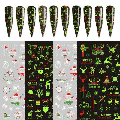 China Easy Apply Hot Sale Christmas Cartoon Nail Art Sticker Artificial Nail Tips Factory Price Nail Decals for sale