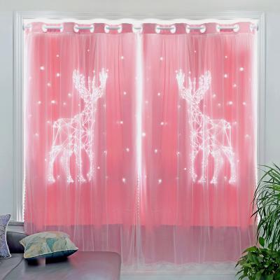 China From Amazon Store Supplier Cavity Modern Elk Wholesale Curtain, Kids Bedroom Curtain, Double Layer Curtain With Sheer for sale