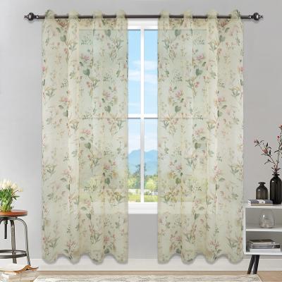 China Hot Selling Wholesale Modern Camellia Flower Print Sheer Curtain, Country Style Amazon Sheer Curtain for Living Room for sale