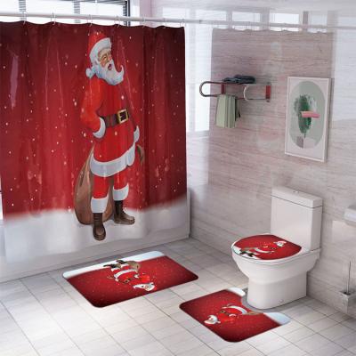 China Modern Wholesale Shower Curtain Set For Bathroom , 4 Pieces Bathroom Curtain Set , Shower Curtain Set Home Decor Christmas for sale