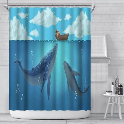 China Wholesale Modern Digital Printing Design Whale Waterproof Shower Curtain, Waterproof Bathroom Curtain for sale