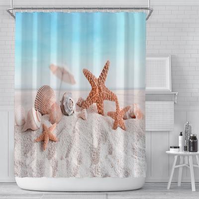 China Wholesale Modern Shell Design Digital Print Waterproof Shower Curtain, Bathroom Waterproof Curtain for sale