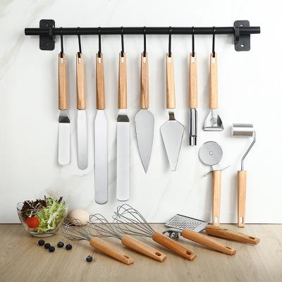 China Sustainable Wooden Handle Stainless Steel Kitchen Tools Kit Kitchen Instrument Set For Kitchen Accessory for sale