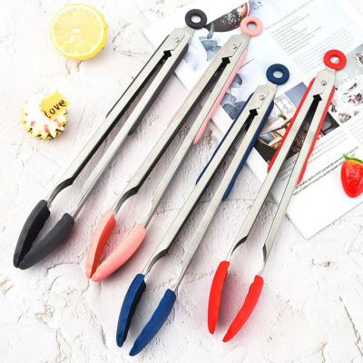 China Sustainable Kitchen Tongs 9-Inch Small Colorful Food Tongs With Stainless Steel Handles for sale